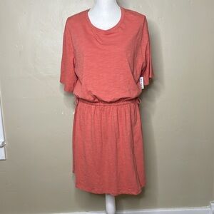 OLD NAVY Coral Orange T-Shirt DRESS Drawstring Waist Casual Cotton NWT Large